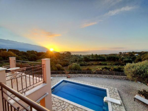Villa Dalmatia Kefalonia - secluded pool area with 180 degrees view of Sea and Mountain